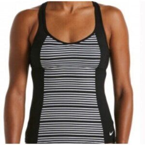NWOT Nike M Stripe Racerback Scoop Athletic Tankini Swim Top 115915